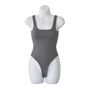 A4 NEW MESHKI Grey Nylon Square Neck Bodysuit Size XS